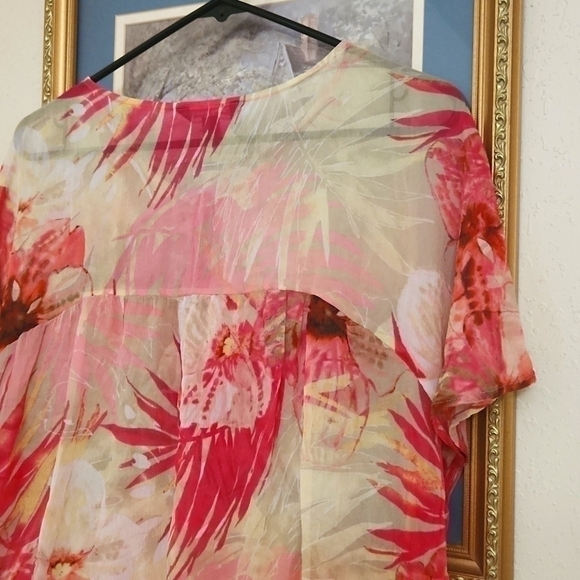 100%Silk Tommy Bahama Sheer Top Coastal Vacation Cruise Lagenlook Career Medium - Picture 10 of 10